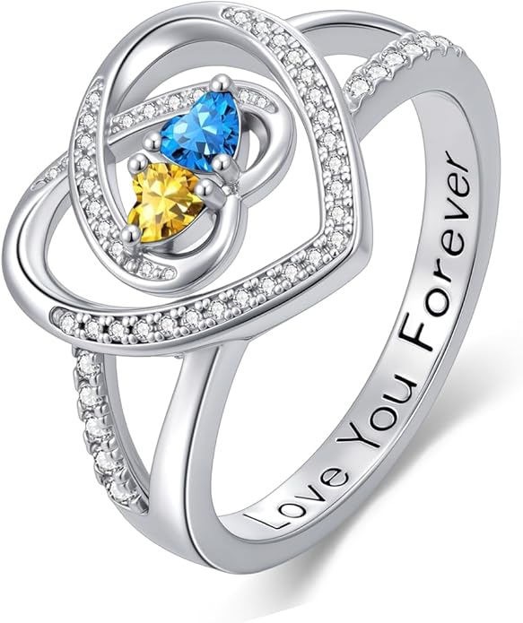Valentine's Day Gifts for Women Birthstone Rings for Women Heart Statemet Engagement Eternity Wedding Promise Rings Jewelry Anniversary Christmas Valentine Mothers Day Birthday Gifts for Wife Her Girlfriend