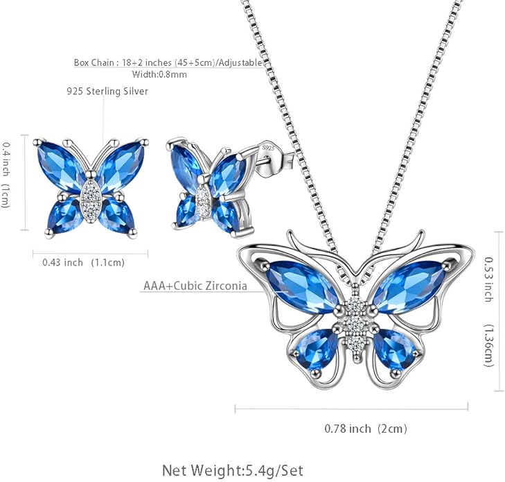 Aurora Tears Butterfly Jewelry,Women 925 Sterling Silver Butterflies Birthstone Pendant Necklace/Earrings/Rings Wedding Gift