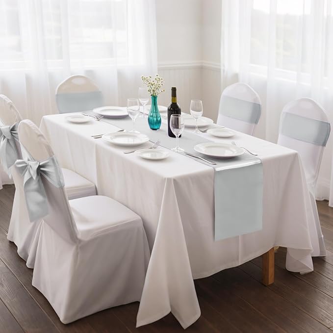 5 Pack Satin Table Runner Silver 12 x 108 Inch Long,Satin Silk Table Runner for Wedding,Birthday Party and Banquet(Silver,5 Pack), Sliver