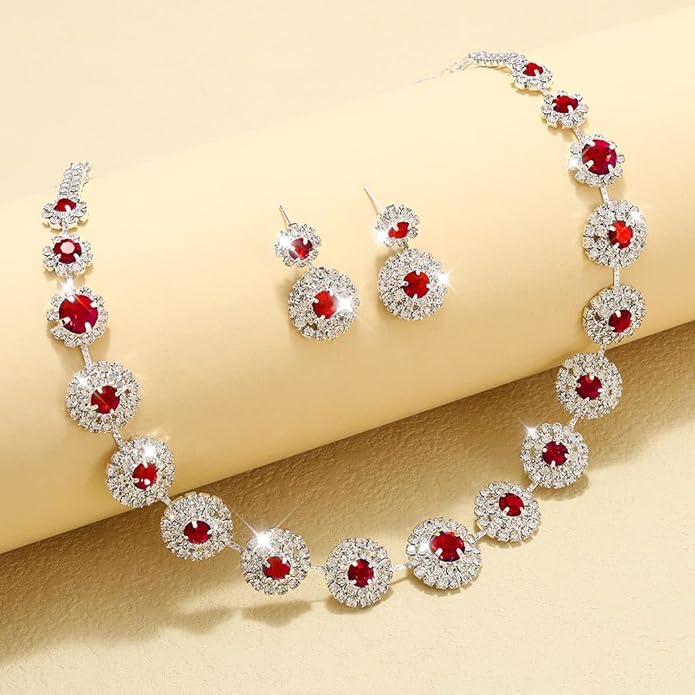 Unicra Bridal Wedding Jewelry Set Silver Rhinestone Necklace Earrings Sets Formal Costume Jewelry for Women and Brides