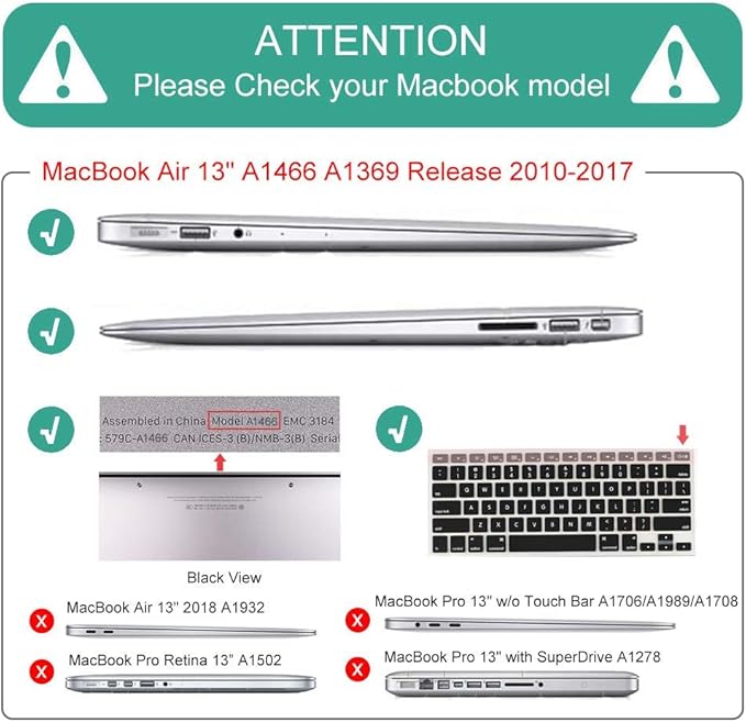 Mektron for MacBook Air 13 Case A1466/A1369 (2010-2017 Release), Snap-on Plastic Hard Shell Cover for MacBook Air 13.3 inch with Keyboard Cover, Misty Forest C133