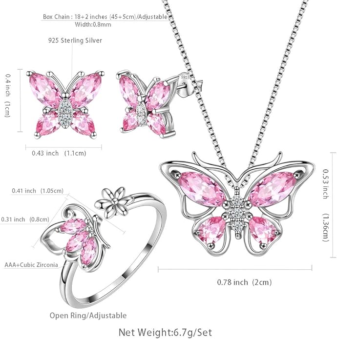 Aurora Tears Butterfly Jewelry,Women 925 Sterling Silver Butterflies Birthstone Pendant Necklace/Earrings/Rings Wedding Gift