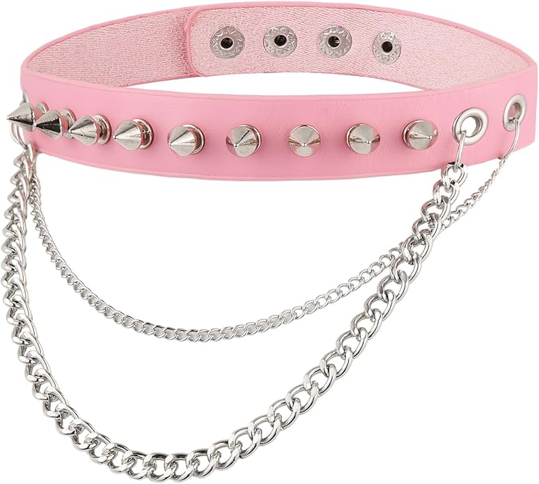 HZMAN Fashion Women Men Cool Punk Goth Metal Spike Studded Link Leather Collar Choker Necklace