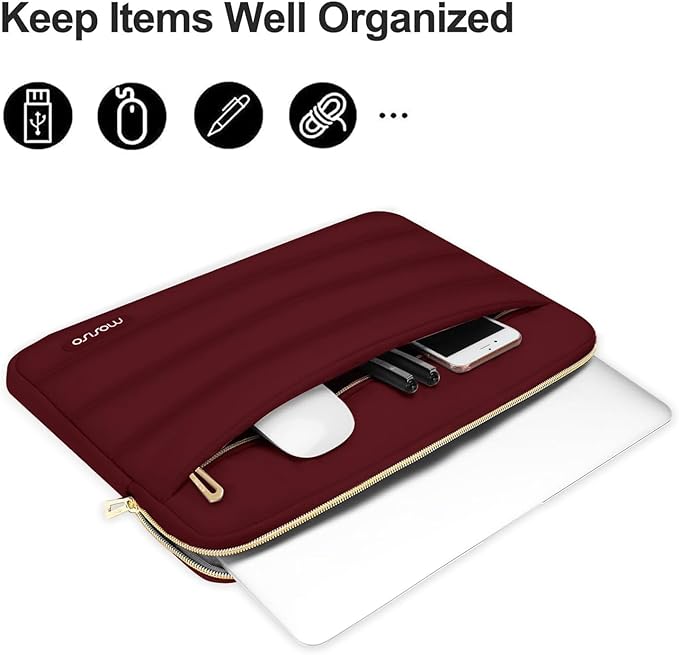 MOSISO 15-15.6 inch Laptop Case, 16 inch Puffy Laptop Sleeve Compatible with MacBook Pro 16, HP Dell ASUS Acer Toshiba Lenovo Notebook Computer, Polyester Horizontal Bag with Small Case, Red