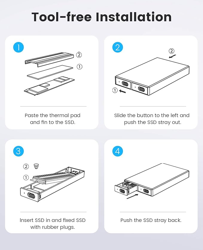 ORICO Dual M.2 NVMe SATA SSD Enclosure, USB C to M2 Adapter for M Key PCIe & B+M Key 2230/2242/2260/2280 SSDs,Tool-Free Installation Aluminum SSDs Reader Support Trim and UASP up to 2x4TB-BM2-2SN
