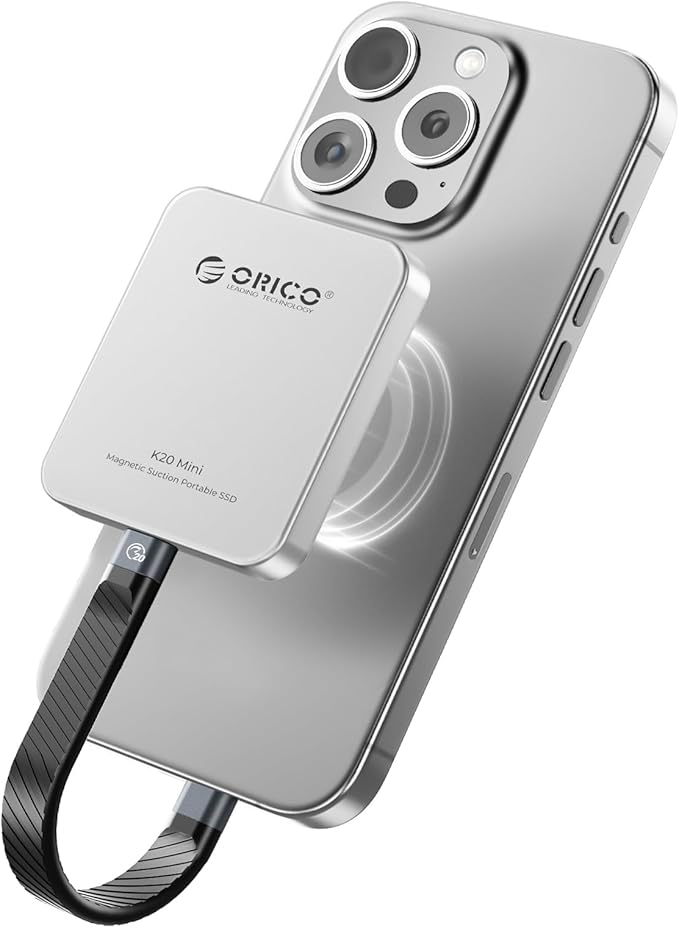 ORICO 1TB Magnetic External SSD, Aluminum Alloy, Up to 2000MB/s, 4K 120Hz ProRes HDR Record and Store, External Solid State Drive, Compatible with iPhone 16 Pro Max, Tablet, Computer - K20MINI