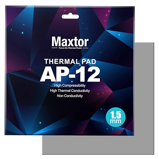 Maxtor Thermal Pad 14.8 W/mK, 120x120x1.5mm(1 pcs) Silicone Thermal Pads Non Conductive Heatsink Cooling Pad, Highly Efficient Heat Resistant Soft Pad for Laptop Heatsink/SSD/CPU/IC/LED Cooler
