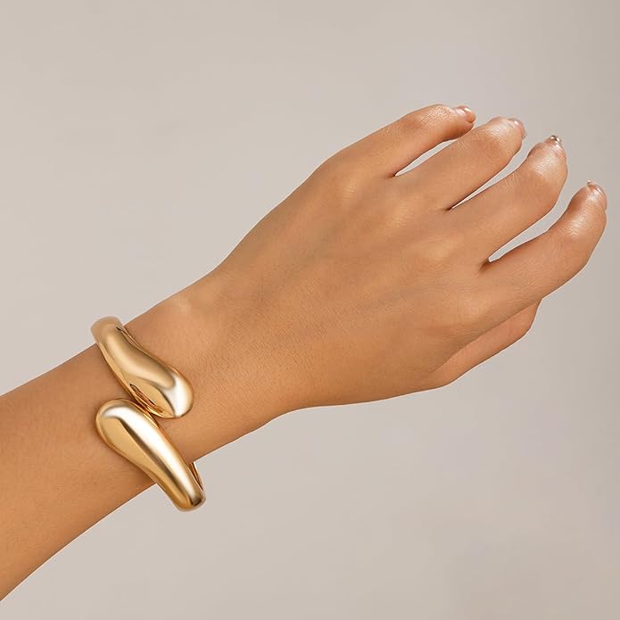 Eioi & Lmnm Gold Bangle Bracelets for Women, Chunky Gold Cuff Bracelet, Hinged Waterdrop Bangle, Statement Bracelet, Trendy Jewelry for Women