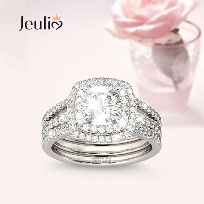 Jeulia Brilliant Classic Band Rings Sets for Women 925 Sterling Silver Fashion Ring Sets Wedding Engagement Anniversary Promise Ring Bridal Sets Jewelry