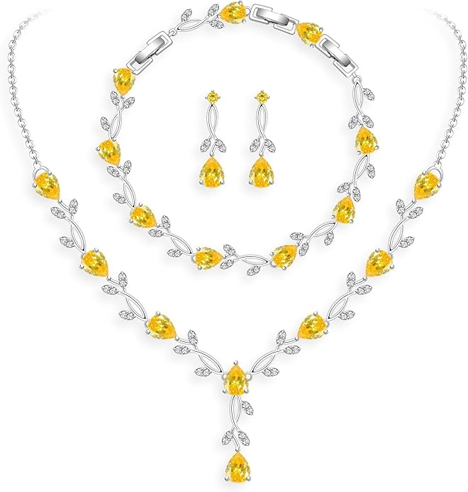 GZWHD Wedding Jewelry Sets for Bride Bridesmaid Women Cubic Zirconia Necklace Earrings Bracelet Set Gift for Mother Friend Wife Daughter Sister Party Prom Jewelry