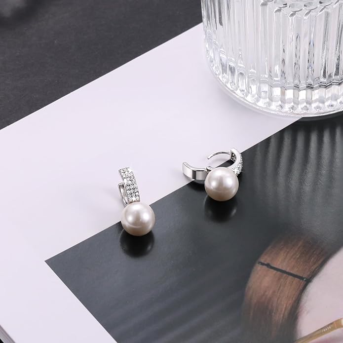 Pearl Earrings for Women 14K Gold Plated Hypoallergenic Pearl Earrings 5A Cubic Zirconia Dangle Earrings Elegant Jewelry