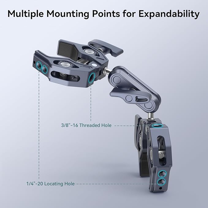 SMALLRIG Double Clamp Mount, Umbrella Clamp, Super Clamp Arm, for Chair, Pole, Tripod, C Stand, Handlebar, All Metal Max Load Capacity 3.5kg