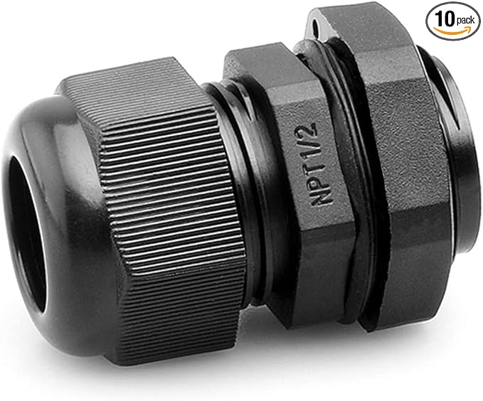 PENGLIN Cable Glands 1/2" NPT Nylon Cable Connector, Strain Relief Cord Connector, IP68 Waterproof Adjustable Locknut(1/2 Inch (50-Pack))