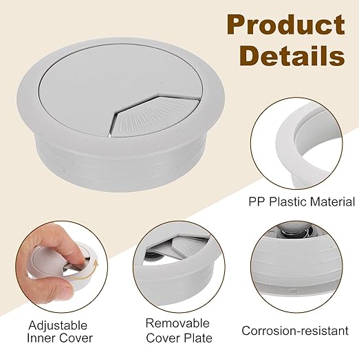 uxcell 8 Pcs 50mm (1.97 Inch) Desk Grommet, Plastic Cable Hole Cover, Wire Cord Cable Organizer for Home Office Computer Desk Cabinet, Gray
