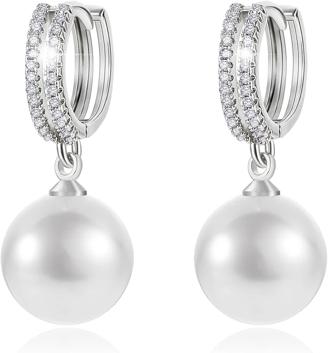 Pearl Earrings for Women 14K Gold Plated Hypoallergenic Pearl Earrings 5A Cubic Zirconia Dangle Earrings Elegant Jewelry