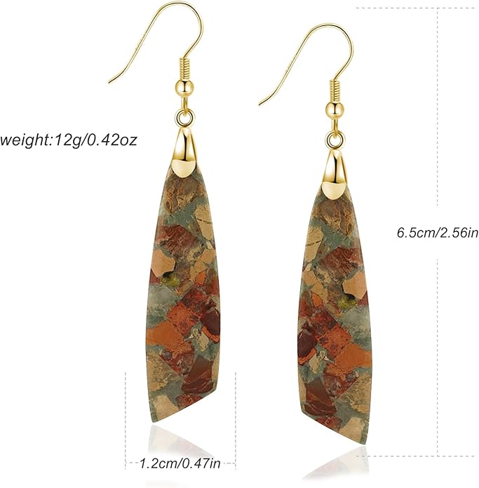 Jasper Stone Earrings for Women Trendy Dangle Earrings Fishhook Drop Earrings