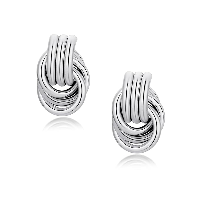 Big Chunky Knot Link Earrings for Women Silver Circle Geometric Drop Dangle Earring Stud