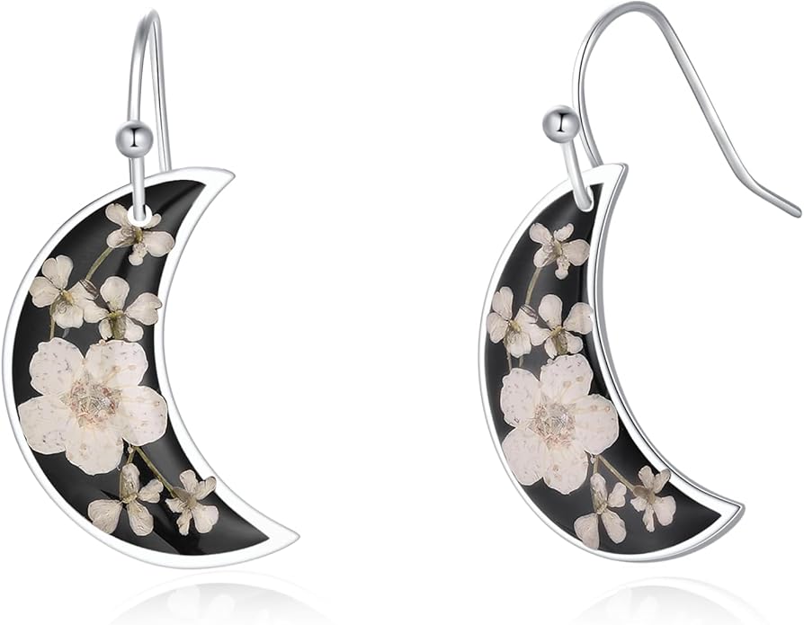 Forget-Me-Not and Queen Anne's Lace Pressed Wildflower Earrings | Pressed Flower Earrings | Handmade Drop and Dangle Earrings | Gift for Woman