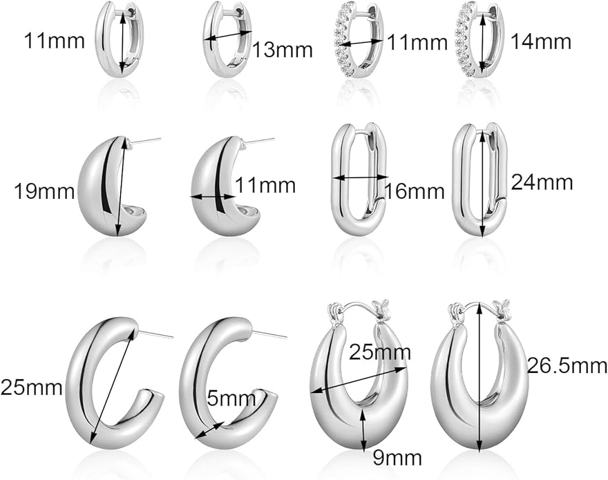 Wgoud 6 Pairs Gold Hoop Earrings Set for Women, 14K Gold Plated Hypoallergenic Lightweight Chunky Open Huggie Hoops Earrings Jewelry for Gifts.