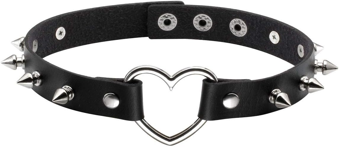 Eigso Vintage Punk Goth Studded Rivet Pu Leather Collar Choker Necklace with Spikes Adjustable