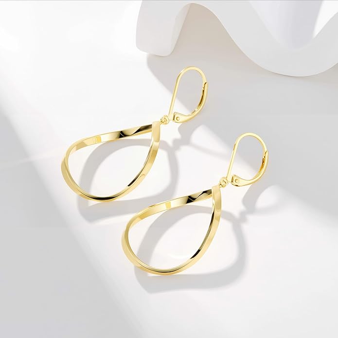 ALEXCRAFT 925 Sterling Silver Teardrop Leverback Earrings for Women Trendy Waterdrop Drop Twisted Dangle Earrings Jewelry 14K Gold Plated Hypoallergenic Boho Leverback Dangle Earring