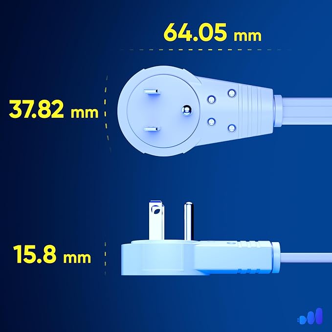 Maximm Cable 2 Ft 360° Rotating Flat Plug Extension Cord, 16/3 AWG Multi 3 Outlet 3-Prong Grounded Wire- White - UL Certified