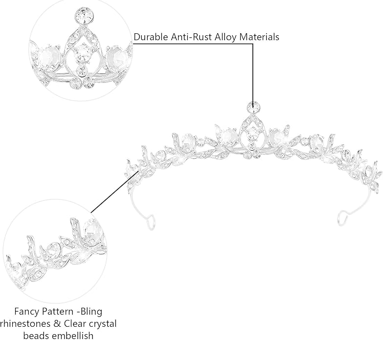 Crystal Tiaras & Crowns for Women, Bride Royal Queen Headband Princess Headpieces for Birthday Cake Crown & Prom Pageant Party