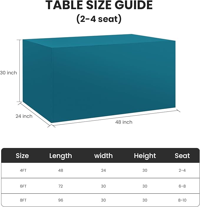 Ascoza 2 Pack Fitted Tablecloth for 4 Foot Rectangle 48 x 24 Inch Caribbean Blue Table Covers Water Resistant Polyester Cloth for Folding, Parties,Display, Trade Show (Caribbean Blue)