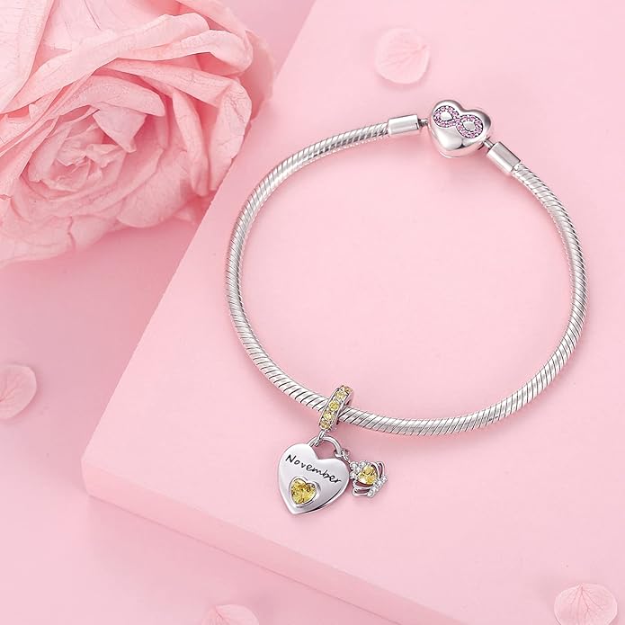 Birthstone Charms for Charms Bracelet: 925 Sterling Silver Heart Dangle Charms for Bracelets and Necklaces, Birthday Mother's Day Christmas Gifts For Women.