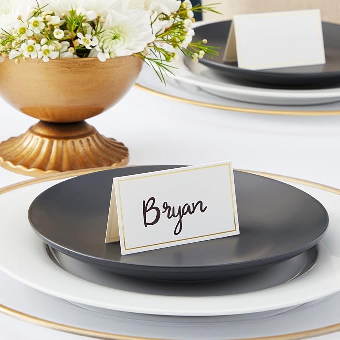 Best Paper Greetings Place Cards for Table Setting - 3.5 x 2 In Folded, Pack of 100, White & Gold - Wedding Name Cards for Reception Seating Chart & Banquet Use