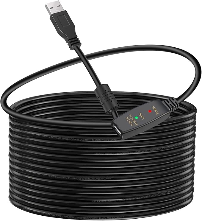 LDKCOK 30FT Active USB Extension Cable 2.0 Male to Female with A Extension chipset Signal Booster - Active Extension/Repeate