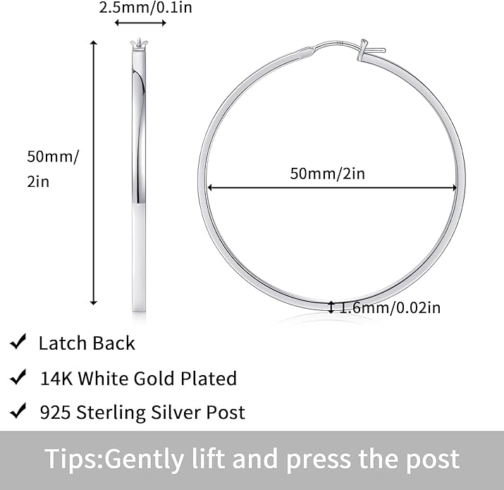 Gacimy Flatted Hoop Earrings for Women 14K Gold Plated with 925 Sterling Silver Post