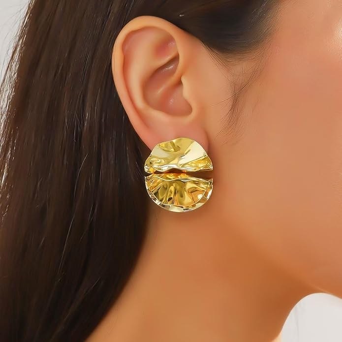 Gold Flower Statement Earrings for Women, Large Chunky Bohomian Summer Beach Floral Earring, Irregular Bold Exaggerated Earrings