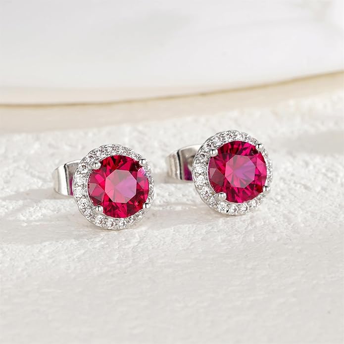 YOMELA Cubic Zirconia Earrings Studs, Halo CZ Birthstone Simulated Diamond Stud Earrings for Women