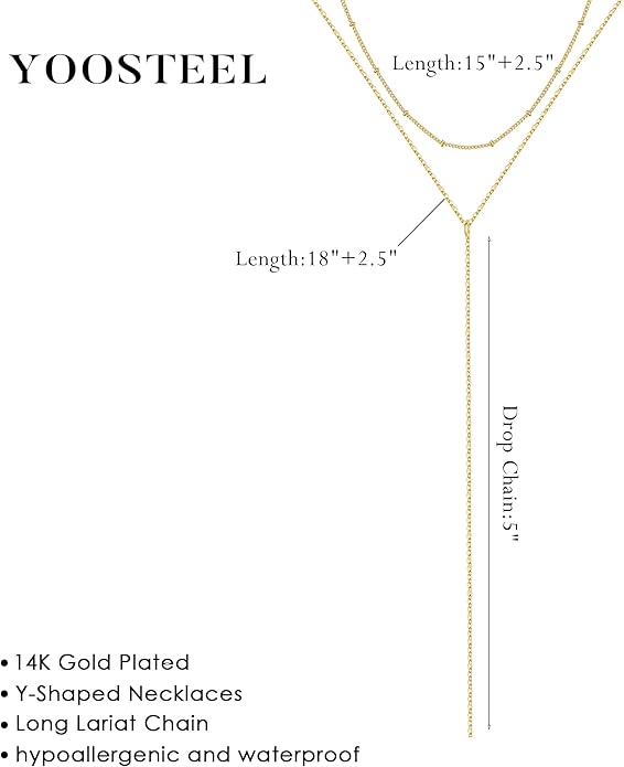 Yoosteel Long 14K-Gold-Plated Necklace for Women - Valentines Gifts Dainty Y-Shaped Necklaces Lariat Drop Chain Simple Jewelry Trendy Gift for Women