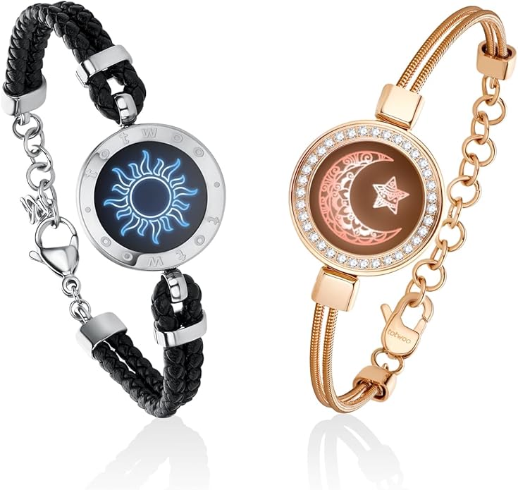 TOTWOO Long Distance Touch Bracelets for Couples, Smart Light & Vibration Love Jewelry, Long Distance Valentines Day Gifts for Him Her Women Men, One-to-One Bluetooth Pairing via App