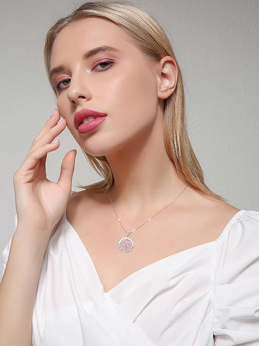 Compass Necklace for Women, Exquisite S925 Valentines Day Anniversary Birthday Gifts for Wife Her Double Birthstone Pendant Jewelry ‘I'd be Lost Without You’