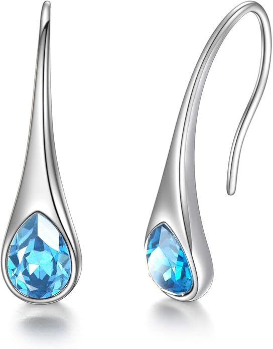 925 Sterling Silver Small Pear-Shaped Modern Style Hook Earrings with Crystals from Austria
