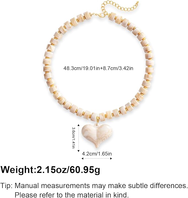 Large Acrylic Heart Necklaces for Women Chunky Puffy Heart Pendant Necklace Exaggerated Statement Love Beaded Choker Necklace Jewelry