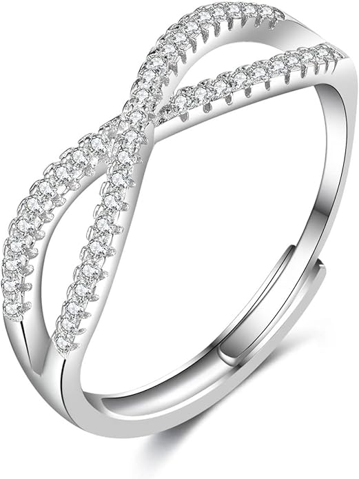 OOOPEL Sterling Silver Adjustable Ring S925 Silver Rings for Women Cubic Zirconia Twist Love Knot Dainty Ring Silver Minimalist Open Finger Rings Silver Thumb Sterling Silver Ring