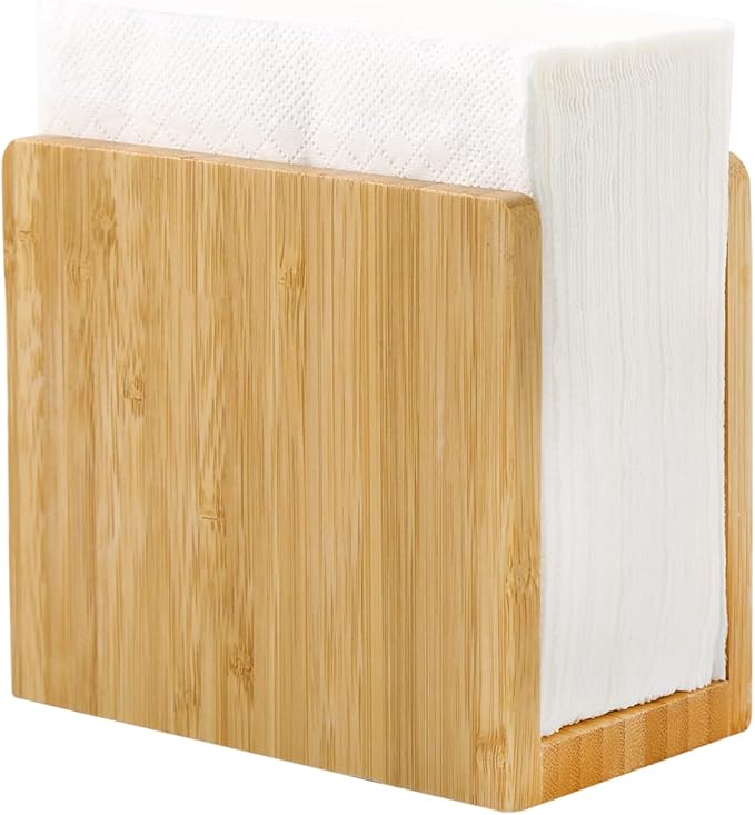 Bamboo Vertical Napkin Holder - Wooden, Natural, Strong and Waterproof - For Table, Kitchen and Countertops