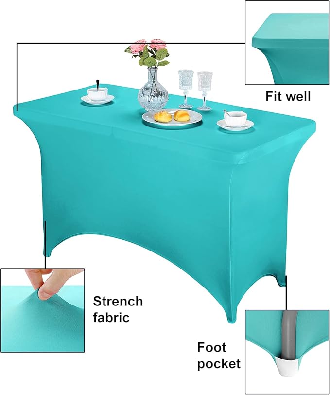 FORLIFE Spandex Table Cover - Fitted 4ft Rectangular Tablecloth, Stretch Patio Cover, Universal for Wedding, Banquet, Party (Turquoise)