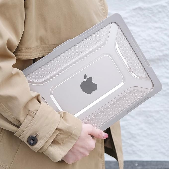 Batianda Case for New MacBook Air 13.6 inch 2025 M4 2024 2022 Release A3240 A3113 A2681 Model,Honeycomb Heavy Duty Protective Hard Shell with TPU Bumper Fold Kickstand & Keyboard Cover, Rock Gray