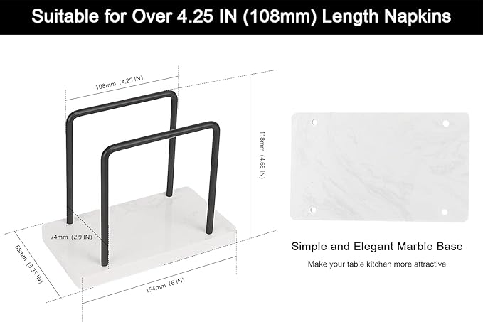Livabber Napkin Holder, Metal Napkin Storage Modern Freestanding Tissue Paper Dispenser for Table Kitchen Countertop (Marble Base, Black)