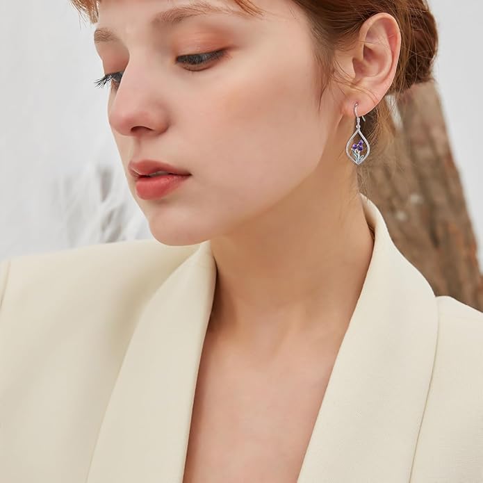 VONALA Flower Earrings for Women 925 Sterling Silver Rose/Lotus/Scottish Thistle/Tulip/Lilac/Mushroom/Pineapple Dangle Drop Earrings Flower Jewelry Gifts for Women Girls Birthday Gifts