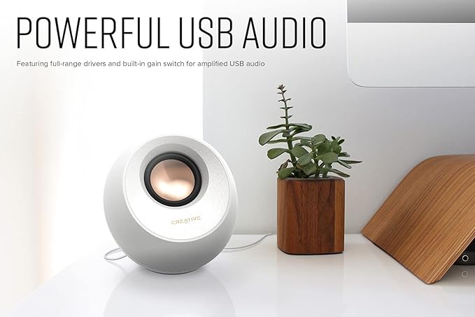 Creative Pebble V3 Minimalistic 2.0 USB-C Desktop Speakers with USB Audio, Clear Dialog Enhancement, Bluetooth 5.0, 8W RMS with 16W Peak Power, USB-A Converter Included (White)