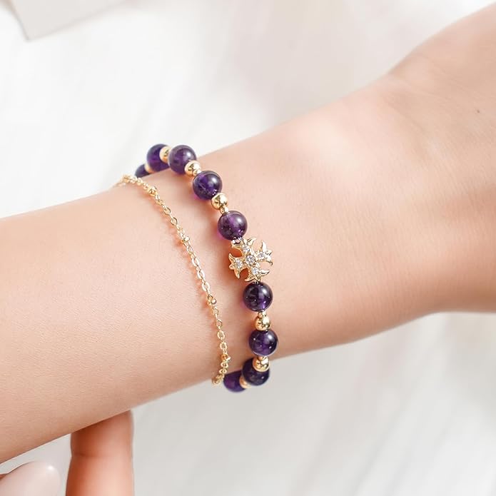Luxury Handmade Natural Crystal Gemstone Bracelet 14K Gold-Plated Chain,Elegant Unique Jewelry for Women Gift Ready for Her Girlfriend Mother