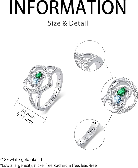 Valentine's Day Gifts for Women Birthstone Rings for Women Heart Statemet Engagement Eternity Wedding Promise Rings Jewelry Anniversary Christmas Valentine Mothers Day Birthday Gifts for Wife Her Girlfriend