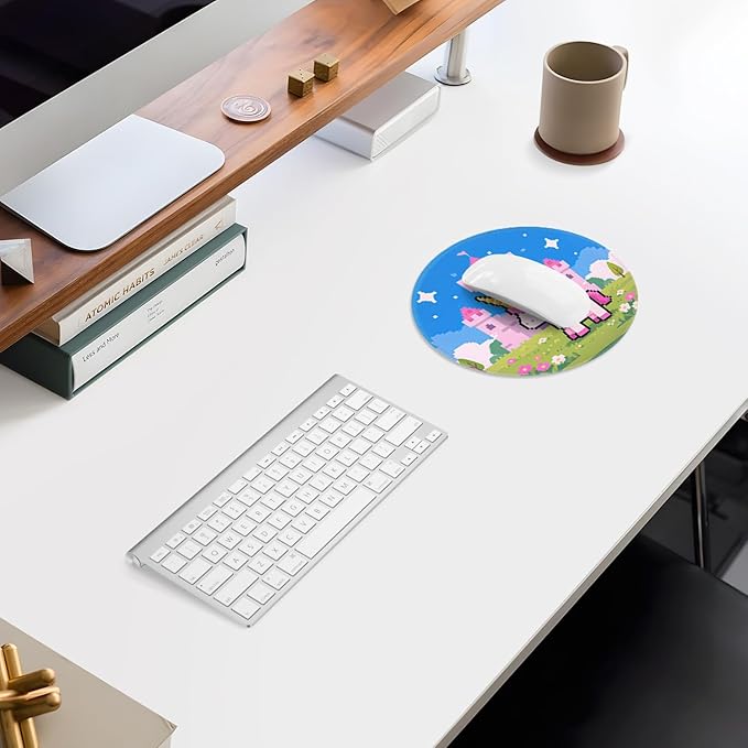 ITNRSIIET Mouse Pad Non-Slip Rubber Base Smooth Surface Stitched Edges Waterproof Durable Compatible with All Mice for Office & Gaming, Desk Accessory, Diameter 8.7 inch, PixelCastle