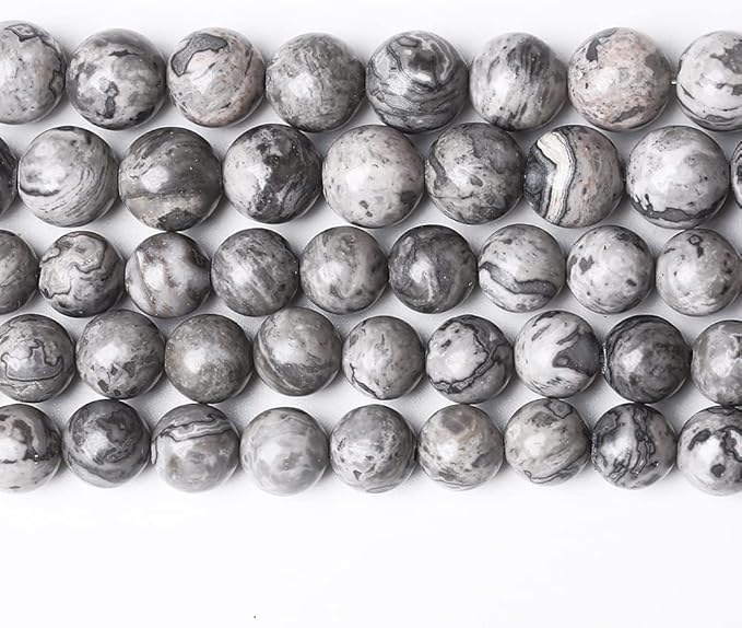 4mm 90pcs A+ Natural Map Jasper Gemstone Beads Gray Energy Stone Healing Power for Jewelry Making DIY Bracelet (Grey Map Stone, 4mm)
